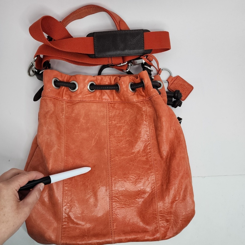 Ellington Bucket Purse Shoulder Bag Italian Leather Orange - Picture 9 of 16